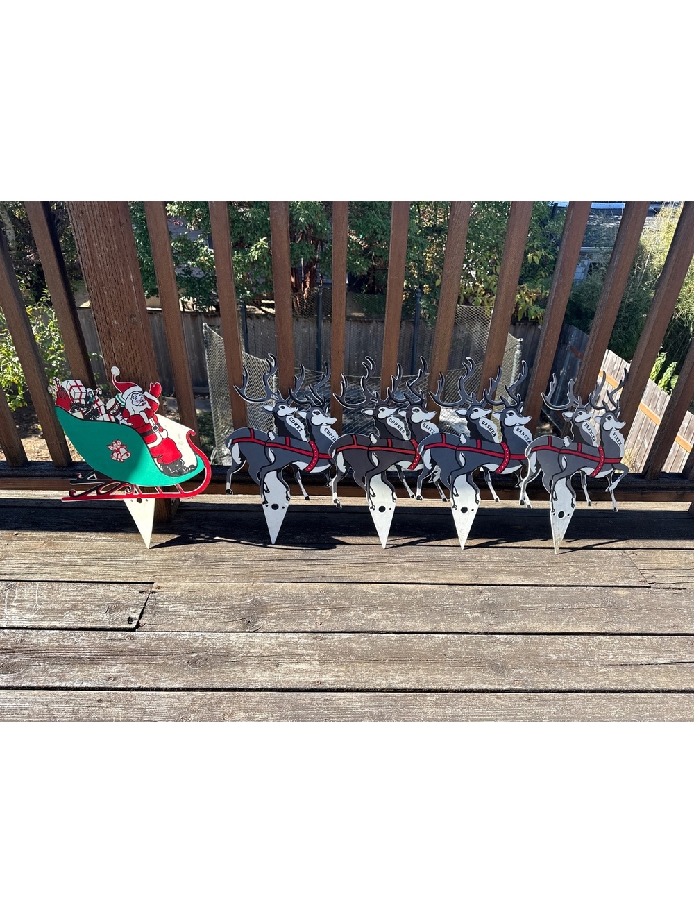 Vintage Plastic Cut Out Santa and Reindeer Lawn Decor Christmas Holiday Xmas